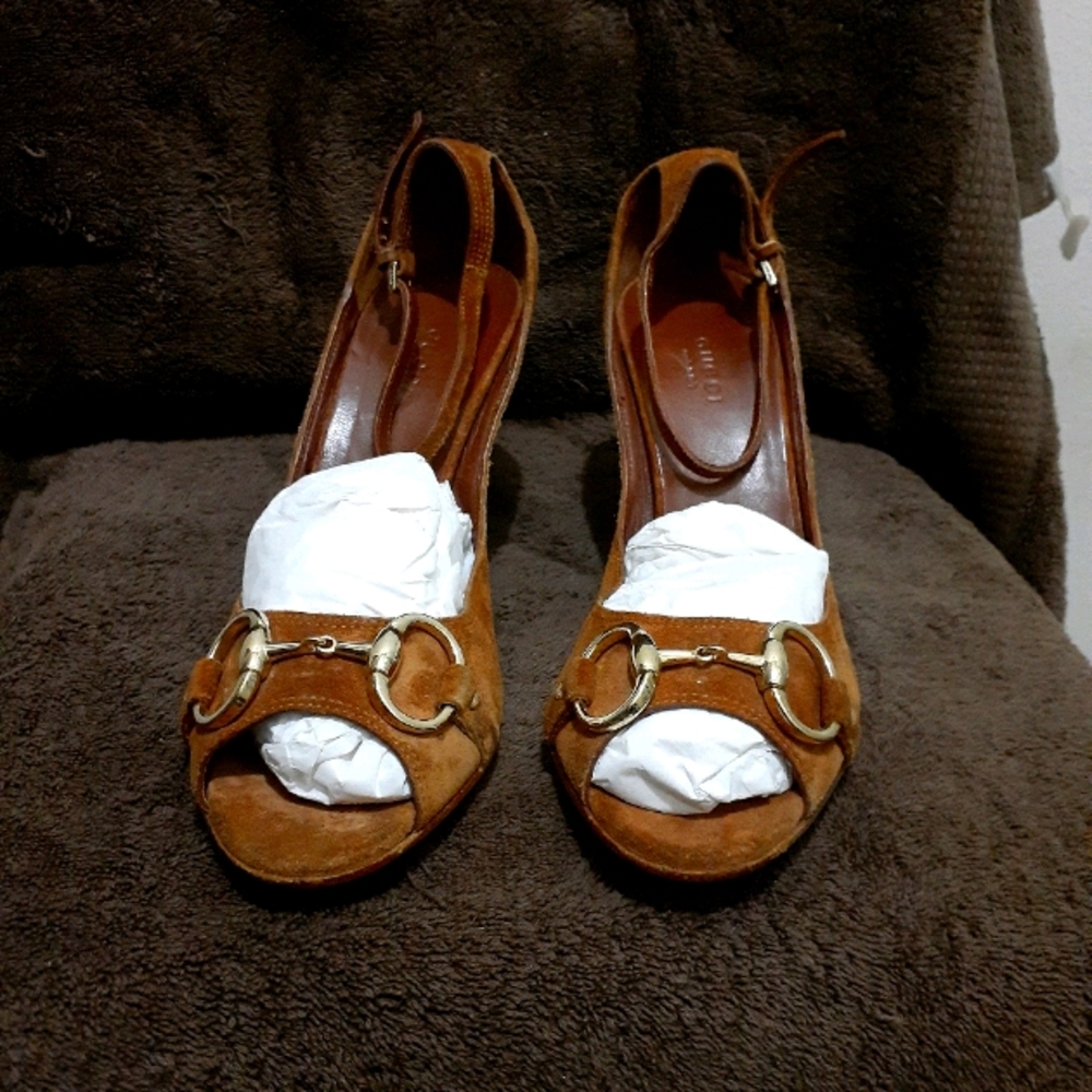 Brown Horsebit Gucci Wedge